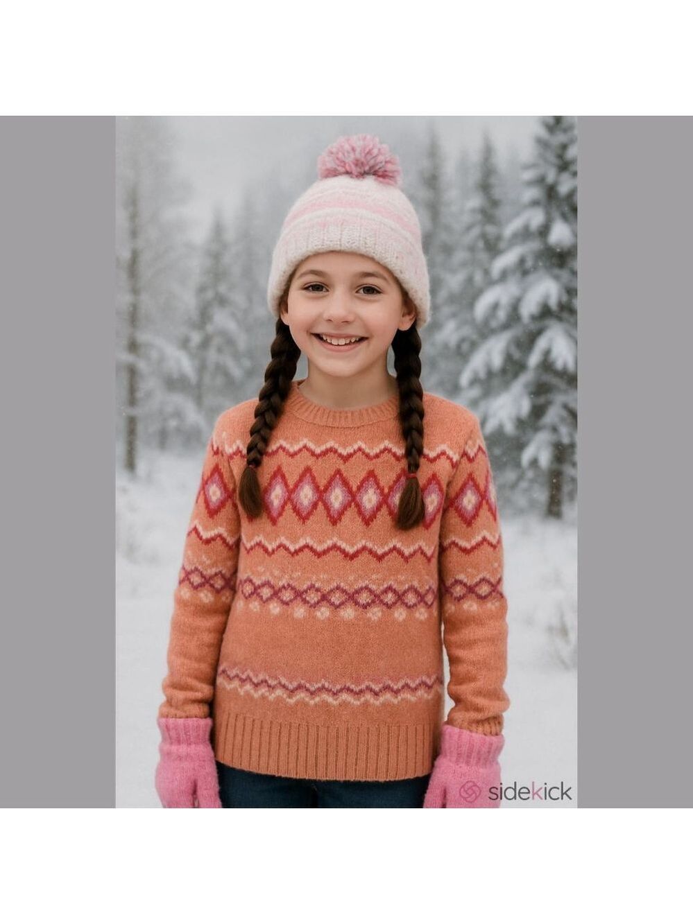 Girls Winter Bundle Set Sweater Hat Gloves L 10/12